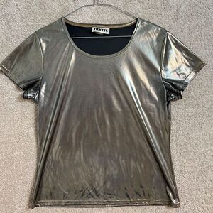 Vintage Tickets Short Sleeve Women  T‎ Shirt Silver Metallic Seize Medium